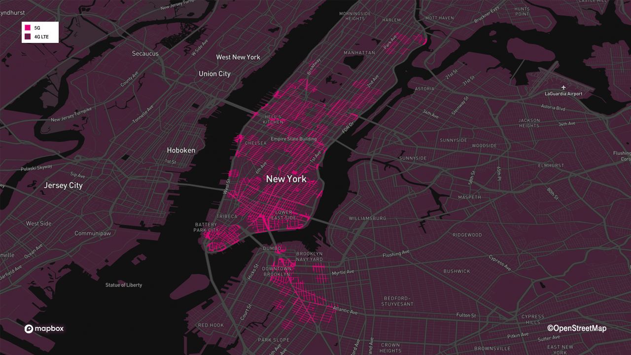 Mapa de cobertura 5G mmWave para New York