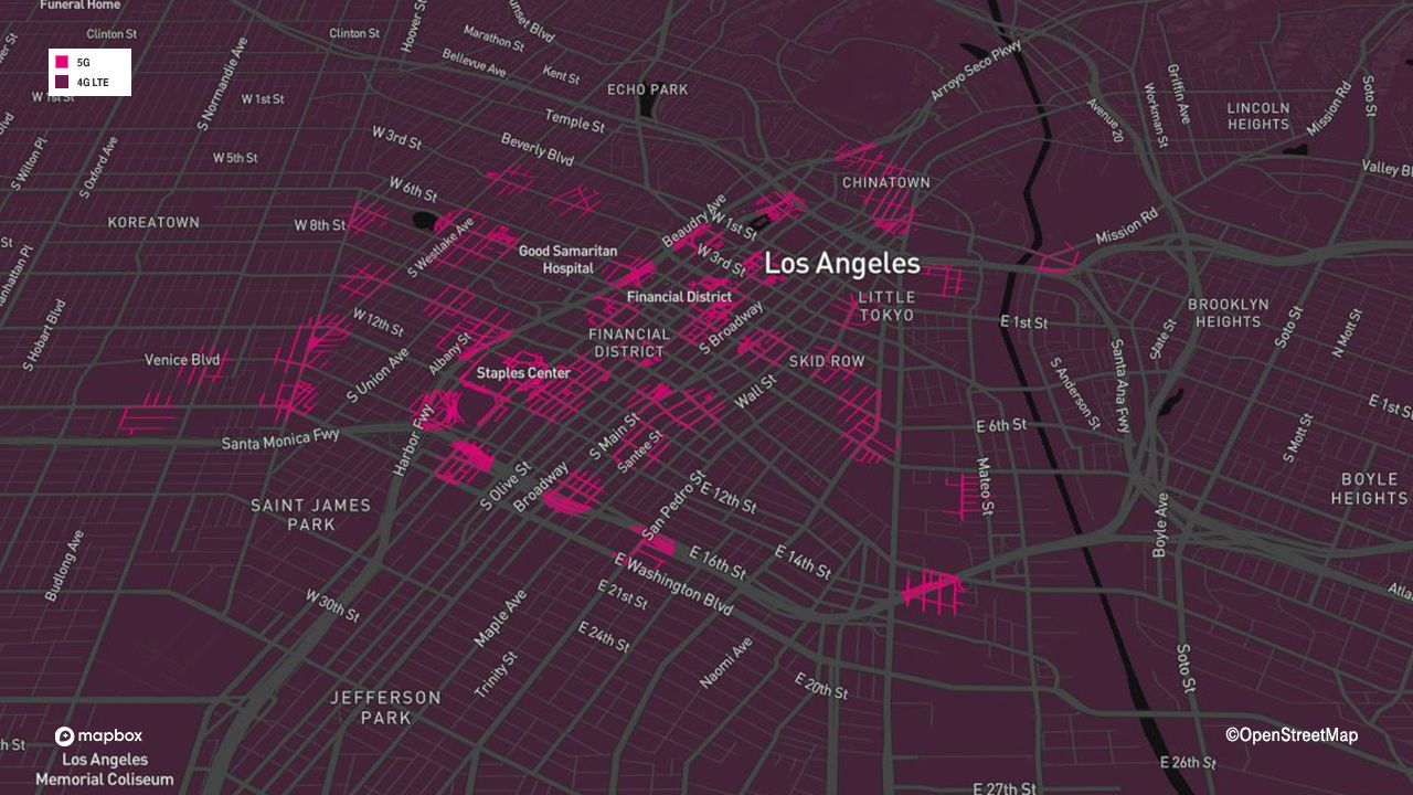 Mapa de cobertura 5G mmWave para Los Angeles
