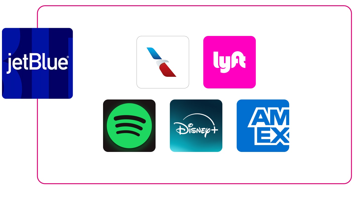 Customers who book travel with JetBlue also use these apps: American Airlines, Lyft, Spotify, Disney+, and AMEX.