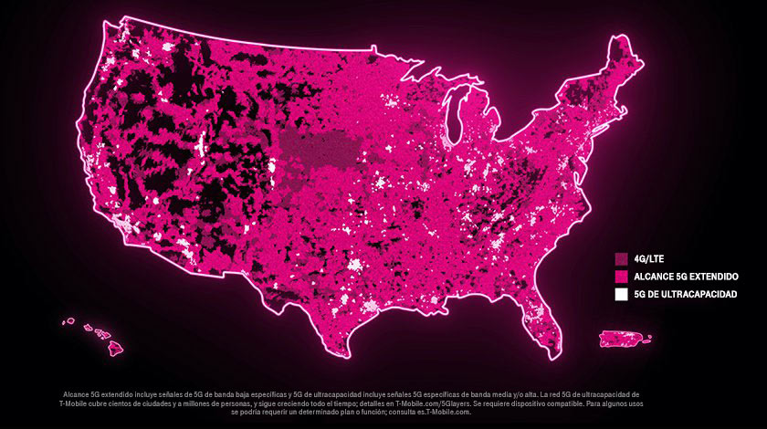 Mapa de cobertura de EE. UU. con colores magenta claros y oscuros