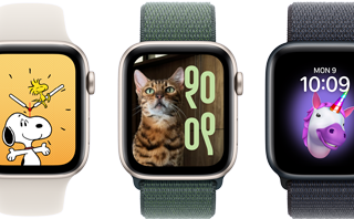 Opciones de esfera de reloj, incluidos Memoji, Fotos, Retrato y Snoopy, en seis dispositivos Apple Watch