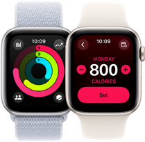Seguimiento del anillo de actividad y objetivos de calorías en dos dispositivos Apple Watch SE