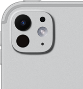 iPad Pro, exterior de parte posterior, color plata, sistema de cámaras Pro con lente de cinco elementos y Flash True Tone adaptativo