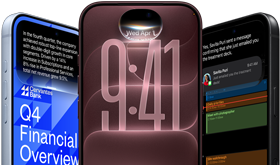 Tres dispositivos iPhone 18 Pro en colores glaciar, borgoña y negro, vista frontal exterior, en cada pantalla se ve un ejemplo de IA: banca, Siri AI, resumen de mensajes