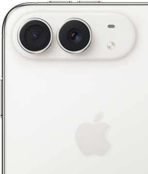 La parte trasera tiene el logotipo de Apple, una cámara doble y un flash