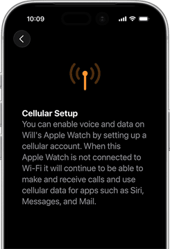iPhone, con la pantalla de configuración de datos móviles, y el ícono de la señal móvil en color naranja