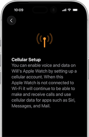 iPhone, con la pantalla de configuración de datos móviles, y el ícono de la señal móvil en color naranja