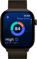 Apple Watch Series 12, funda de aluminio, color bronce oscuro, gráfico circular de puntuación de sueño, Digital Crown, pulsera Milanese Loop, color bronce oscuro
