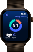 Apple Watch Series 12, funda de aluminio, color bronce oscuro, gráfico circular de puntuación de sueño, Digital Crown, pulsera Milanese Loop, color bronce oscuro