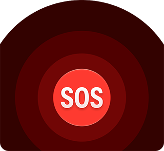 Icono de SOS de emergencia: círculos rojos concéntricos con las letras SOS en blanco en el centro
