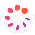 Icono de Control del Ciclo, un círculo blanco con un anillo de ocho discos de color morado y naranja en su interior