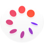 Icono de Control del Ciclo, un círculo blanco con un anillo de ocho discos de color morado y naranja en su interior