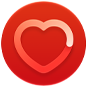 Icono de notificación de frecuencia cardiaca alta, un contorno de corazón blanco en un círculo rojo