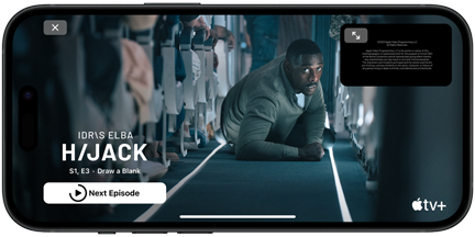 iPhone 15 reproduciendo la serie Hijack de Apple TV+