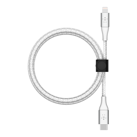 Cable trenzado USB-C a Lightning Belkin BOOST CHARGE, 2 m - Blanco