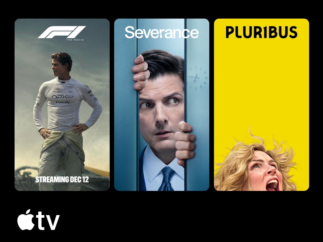 Collage de plataformas de streaming que muestra The Severance para Apple TV+, Paradise para Hulu y Bridgerton, Squid Games, RAW y The Night Agent para Netflix.