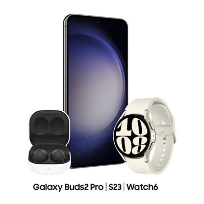 Un teléfono Samsung, el Watch 6 y los Buds 2.