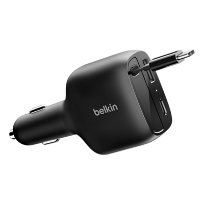 ​​​​​​​Cargador para auto Belkin de 75 W con cable retráctil - Negro-slide-2