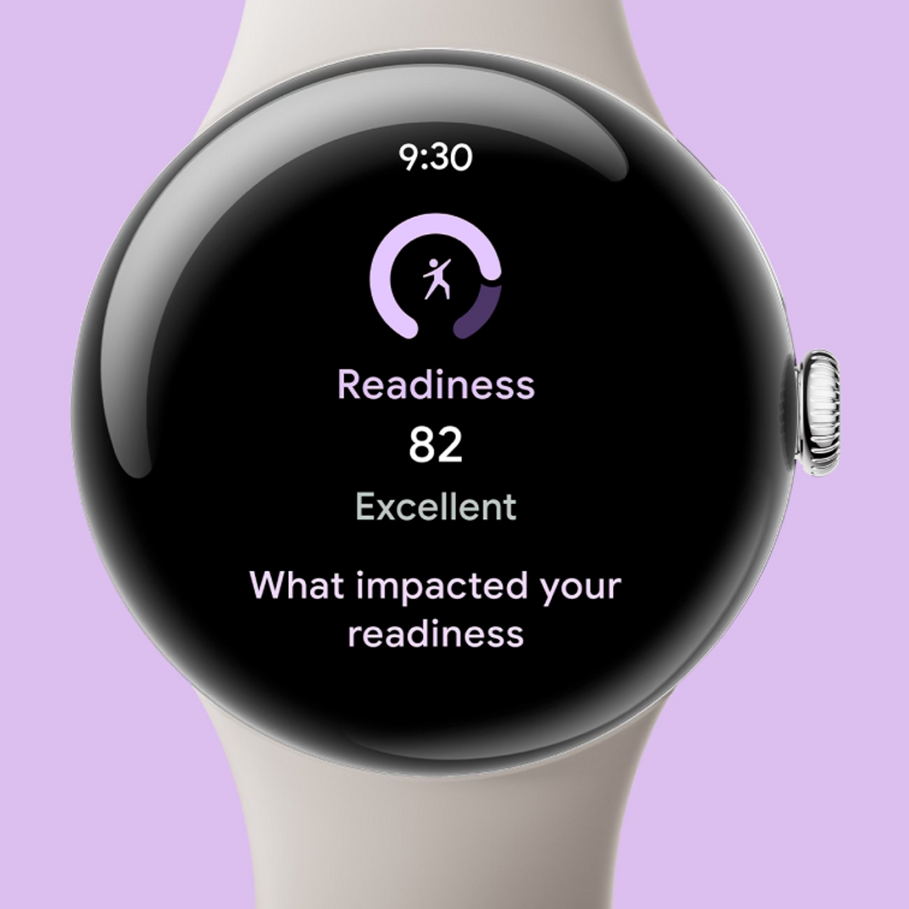 Pantalla del Google Pixel Watch 3 mostrando la lectura de preparación y recuperación.