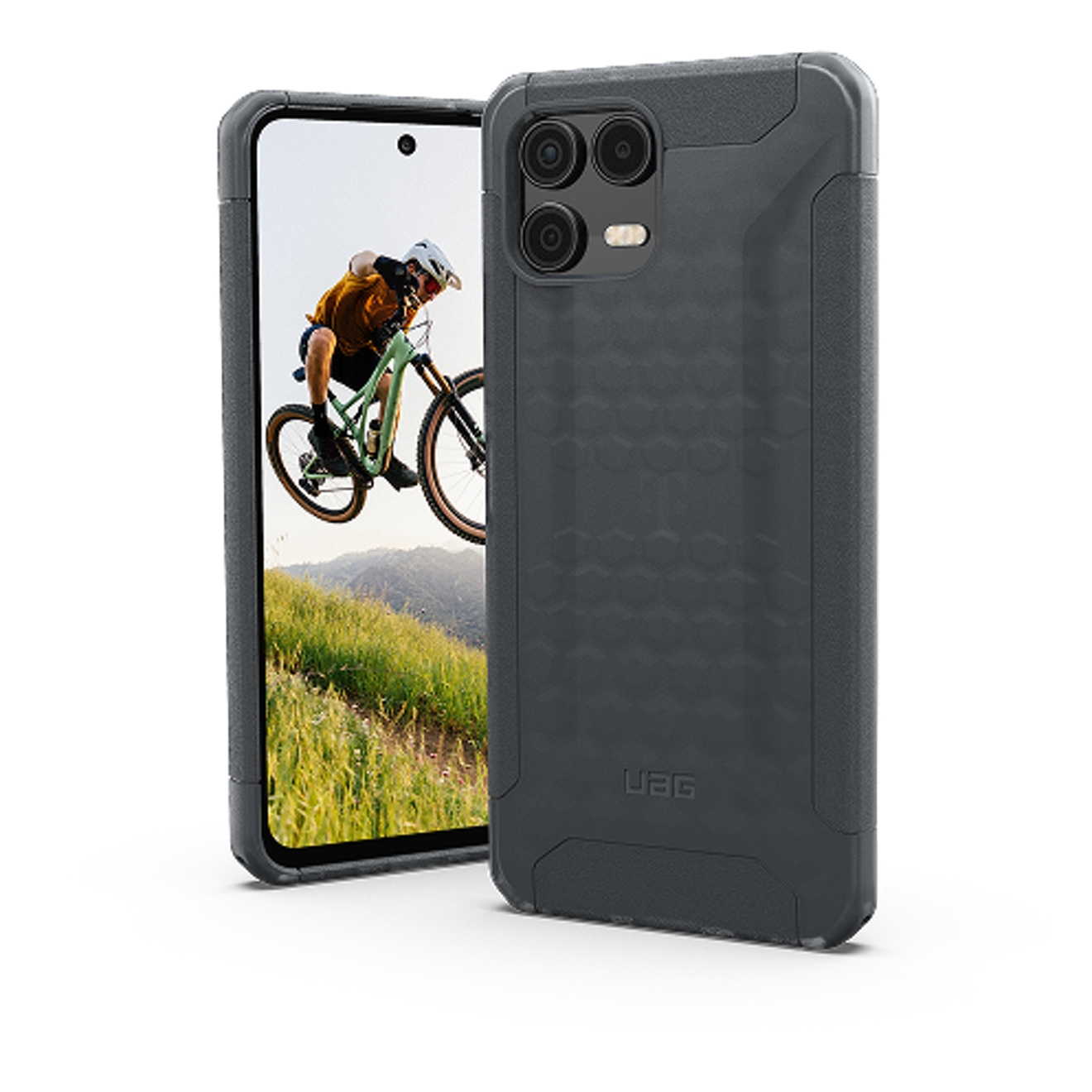 Funda UAG Scout en negro traslúcido protegiendo un T-Mobile Revvl 8 Pro