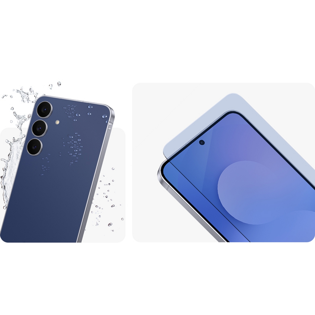 Se muestra un protector de pantalla sobre Samsung Galaxy S25 FE con gotas de agua.