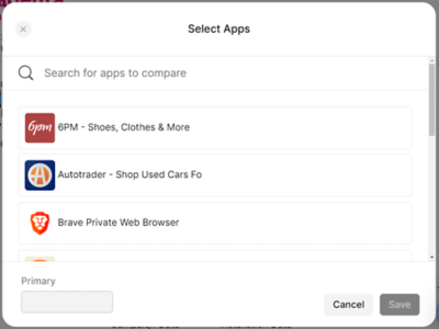 Ventana emergente de selección de app.