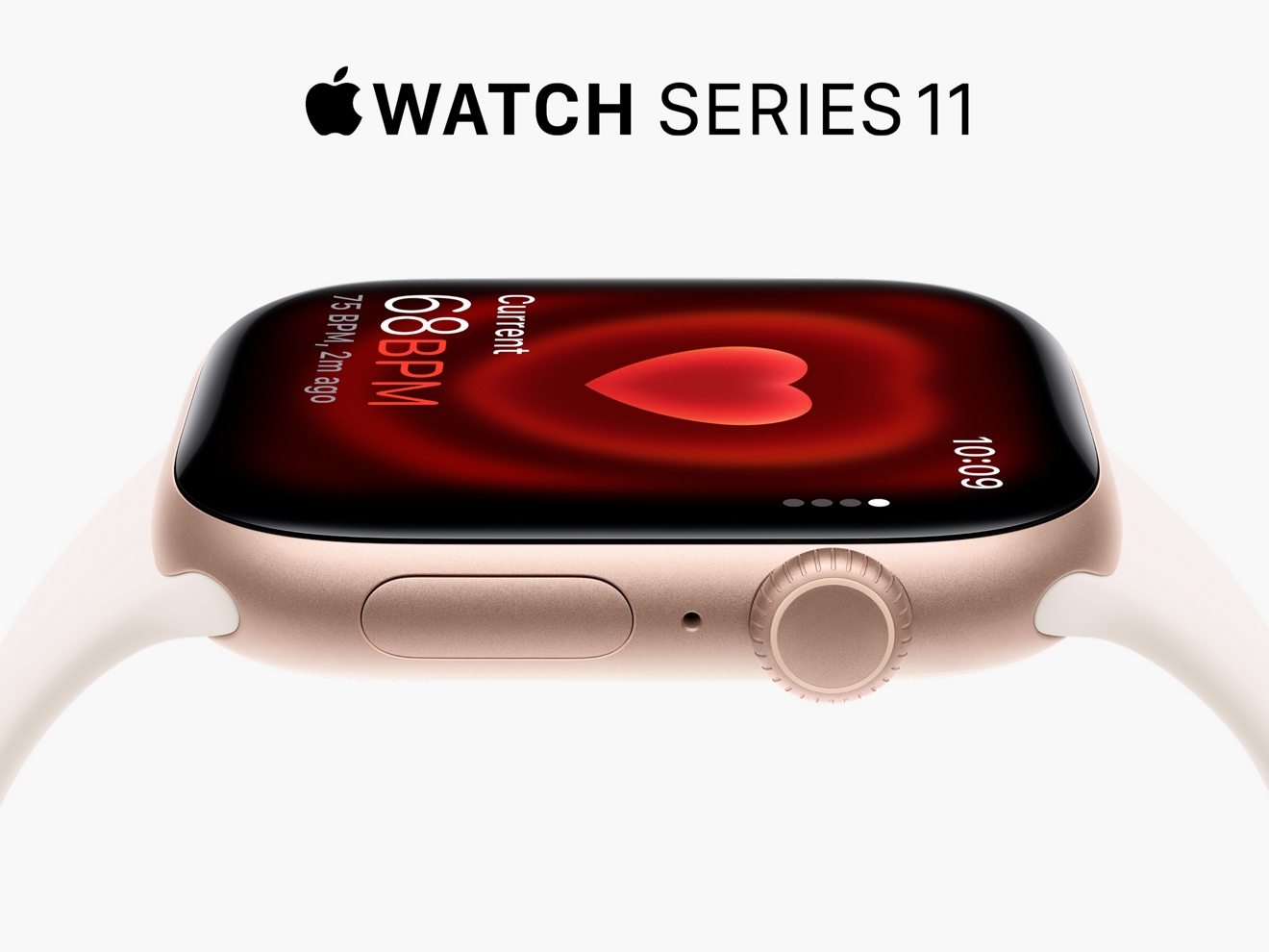 Apple Watch Series 11 con caja de aluminio de 46 mm en color oro rosa.