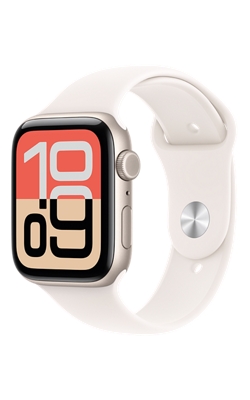 Apple Watch SE 3 44 mm - Caja de aluminio blanco estelar y correa deportiva en blanco estelar, P/M-slide-0