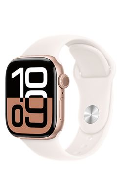 Apple Watch Series 10 42 mm - Aluminio color oro rosa y correa deportiva color rosa rubor P/M, vista frontal, front view-slide-0
