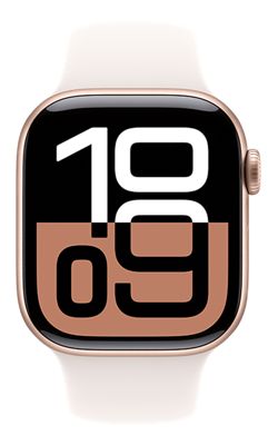 Apple Watch Series 10 42 mm - Aluminio color oro rosa y correa deportiva color rosa rubor P/M, vista izquierda, left view-slide-1