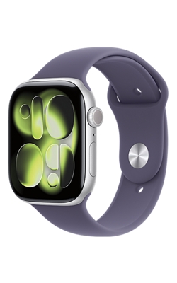 Apple Watch Series 11 46 mm - Caja de aluminio color plata y correa deportiva morado niebla P/M-slide-0