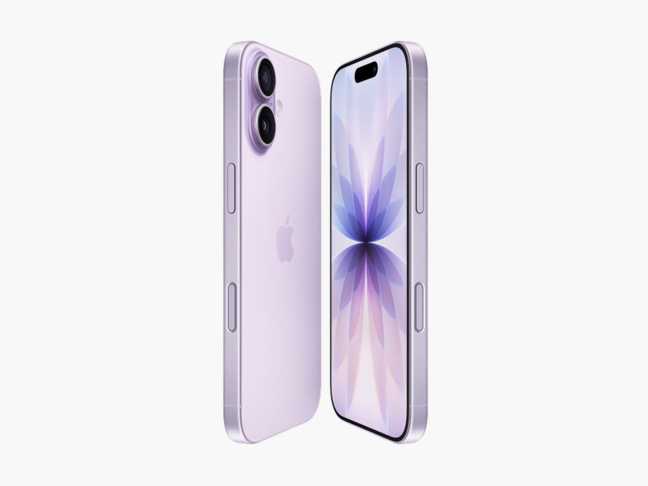 Vista frontal y posterior del iPhone 17 lavanda.