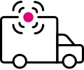 Una ilustración de un auto con símbolos de señal color magenta a su alrededor