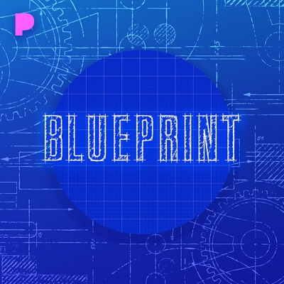 Portada del canal de Pandora Blueprint, logotipo de Blueprint sobre un collage de diagramas de planos.