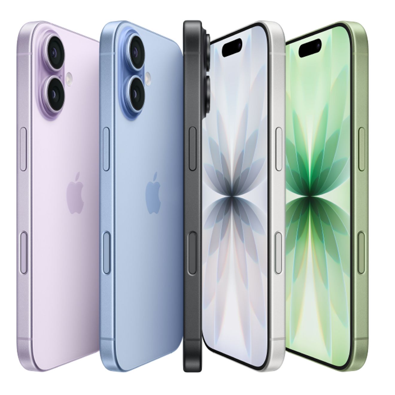 La palabra Espectacolor sobre cinco teléfonos iPhone 17.