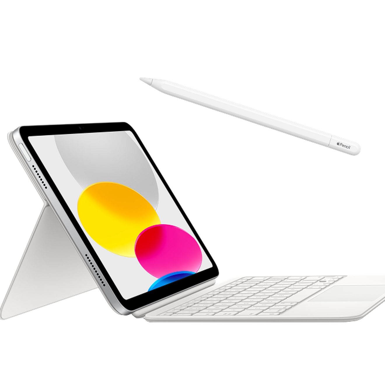 Un Apple Pencil y un Magic Keyboard juntos.