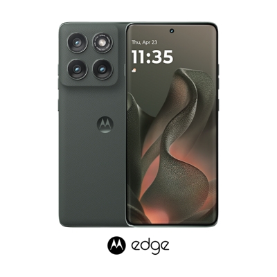 Dos smartphone moto edge, uno orientado hacia delante y otro hacia atrás.