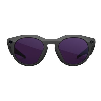 Gafas Oakley Meta HSTN con marco negro oscuro y lentes morados.