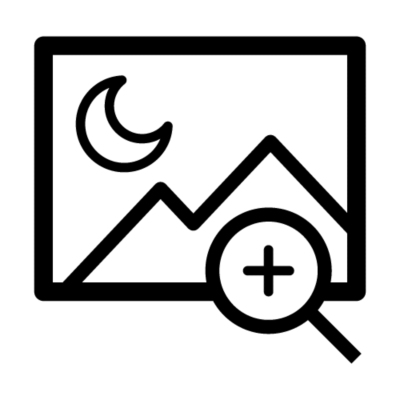 Un ícono que muestra un paisaje iluminado por la luna con una lupa flotando para indicar la función de zoom.