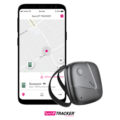 SyncUP Tracker y pantalla de teléfono con un mapa
