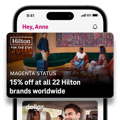 Pantalla de la interfaz de usuario de T-Life mostrando una oferta de Magenta Status.