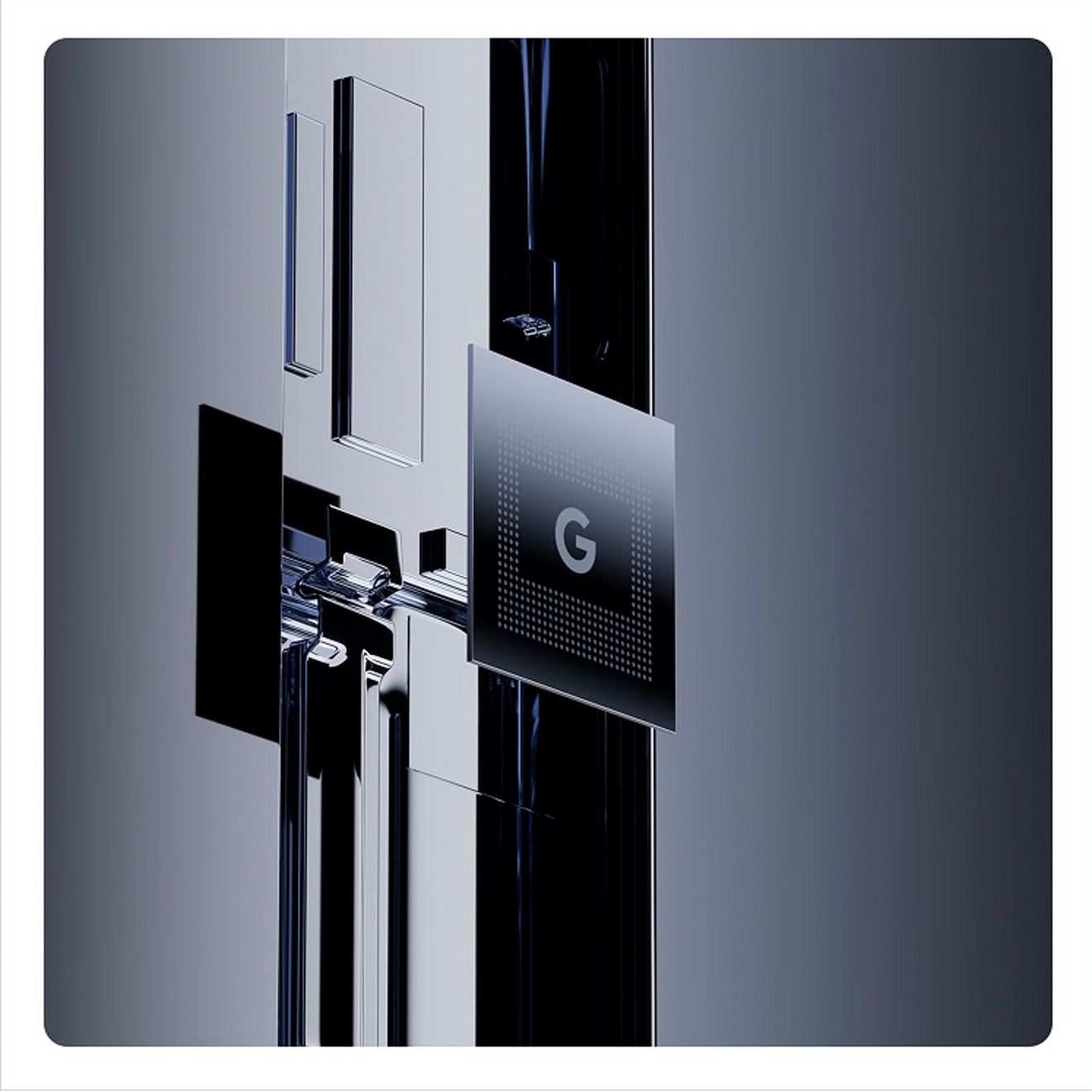 Imagen en primer plano del chip Google Tensor G5.