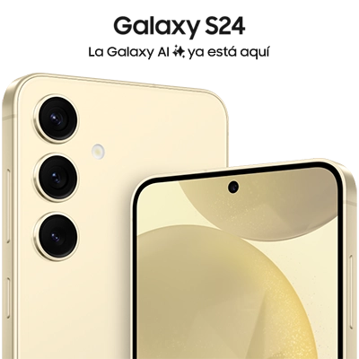 Vista frontal y posterior de un Samsung S24 dorado