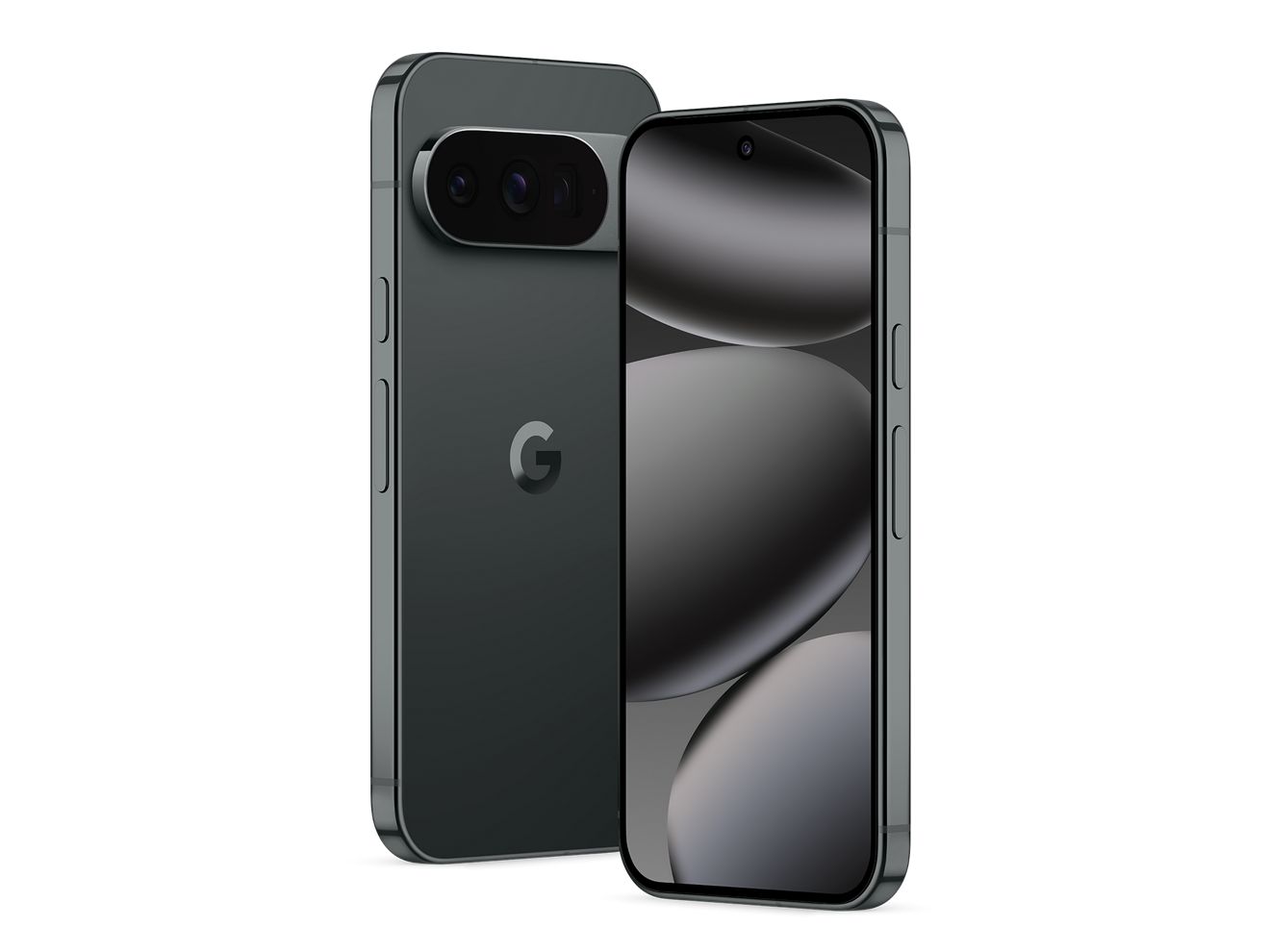 Vista frontal y posterior del Google Pixel 10 Pro con la pantalla encendida