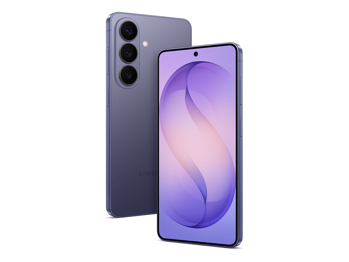 Vista frontal y posterior del Samsung Galaxy S26 gris con la pantalla encendida