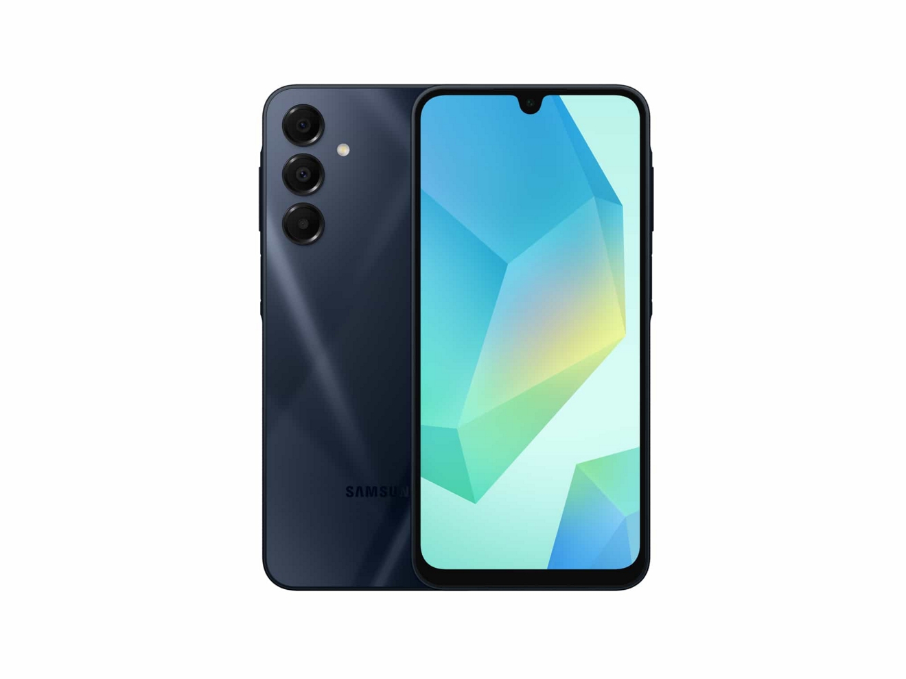 Vista frontal y posterior de dos dispositivos Samsung Galaxy A16 5G.