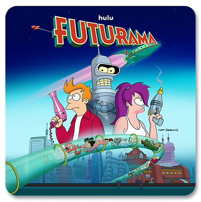 Fry, Bende y Leela, de la serie Futurama, miran en distintas direcciones.