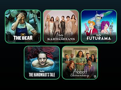 Promociones de FX's The Bear, Hulu's The Kardashians, Futurama en Hulu, The Handmaid's Tale de Hulu y Abbott Elementary de ABC.