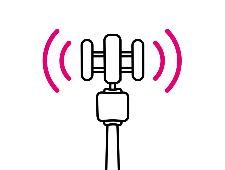 Un ícono que muestra una antena celular transmitiendo señales de radio.