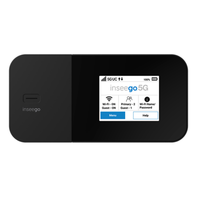 Se muestran el Inseego MiFi X Pro 5G en negro y una pantalla